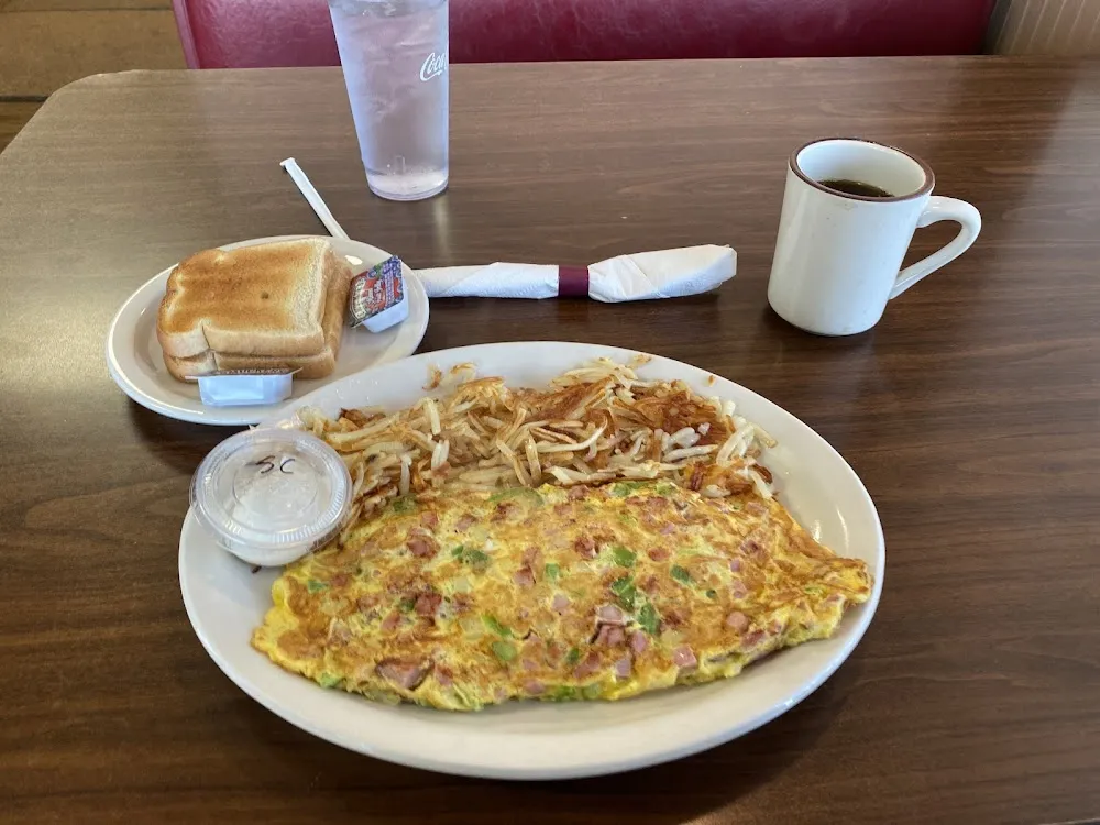 Denver Omelette Hash Browns Toast and Coffee